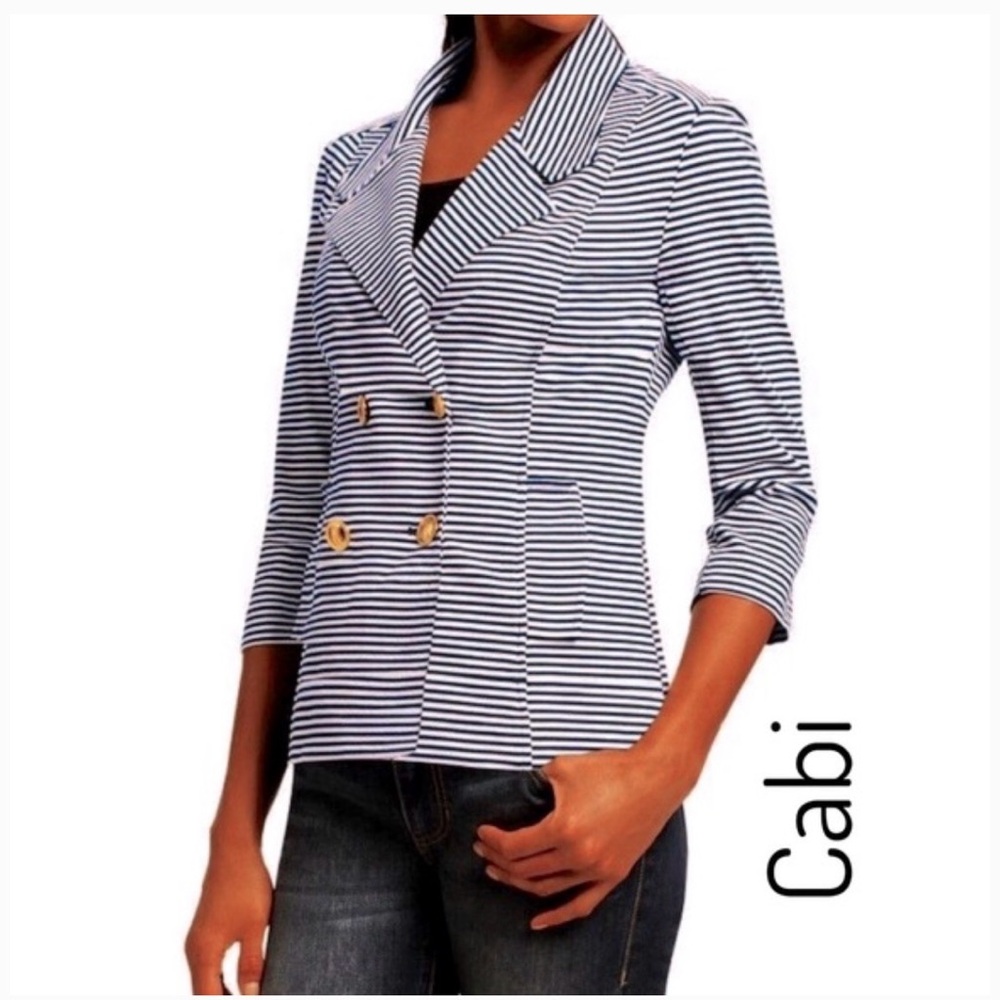 CAbi Navy and White Striped Blazer